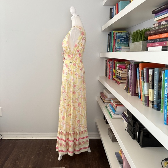 Maaji Yellow and Pink Tiered Maxi Dress sz Medium - Picture 8 of 16